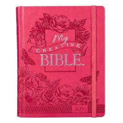  KJV Holy Bible, My Creative Bible, Faux Leather Hardcover - Ribbon Marker, King James Version, Pink Floral W/Elastic Closure 