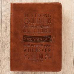  Christian Art Gifts Classic Handy-Sized Journal Be Strong and Courageous Joshua 1:9 Bible Verse Inspirational Scripture Notebook W/Ribbon, Faux Leathe 