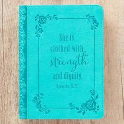  Christian Art Gifts Classic Handy-Sized Journal Strength and Dignity Proverbs 31 Woman Bible Verse Inspirational Scripture Notebook W/Ribbon, Faux Lea 