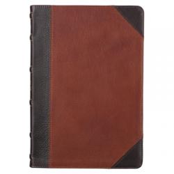  KJV Large Print Thinline Bible Two-Tone Merlot/Toffee Full Grain Leather 
