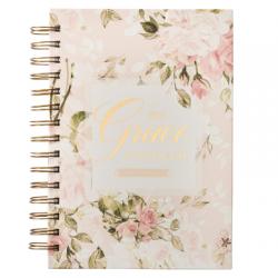  Christian Art Gifts Journal W/Scripture for Women His Grace 2 Corinthians 12:9 Bible Verse Pink Roses 192 Ruled Pages, Large Hardcover Notebook, Wire 