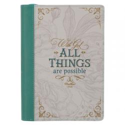  Christian Art Gifts Classic Journal with God All Things Possible Mathew 19:26 Bible Verse Inspirational Notebook for Women, Ribbon Marker, Flexcover, 