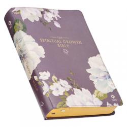  The Spiritual Growth Bible, Study Bible, NLT - New Living Translation Holy Bible, Faux Leather, Dusty Purple Floral Printed 