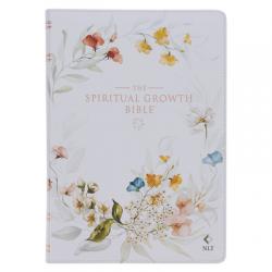  The Spiritual Growth Bible, Study Bible, NLT - New Living Translation Holy Bible, Faux Leather, White Printed Floral 