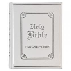  KJV Holy Bible, Classically Illustrated Heirloom Family Bible, Faux Leather Hardcover - Ribbon Markers, King James Version, White/Silver 