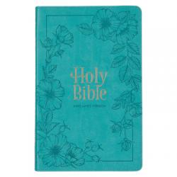  KJV Holy Bible, Standard Size Faux Leather Red Letter Edition - Thumb Index & Ribbon Marker, King James Version, Teal Floral Zipper Closure 