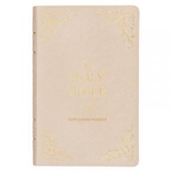  KJV Holy Bible, Standard Size Faux Leather Red Letter Edition Thumb Index, Ribbon Marker, King James Version, Pearlescent Taupe 