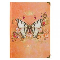  Christian Art Gifts Butterfly Journal W/Scripture Grace Eph. 2:8 Bible Verse Road/288 Ruled Pages, Large Hardcover Orange Notebook 