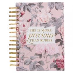  Christian Art Gifts Journal W/Scripture More Precious Than Rubies Proverbs 31:10 Bible Verse Pink Floral, 192 Ruled Pages, Large Hardcover Notebook, W 