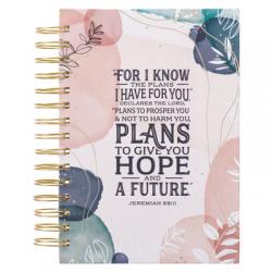  Christian Art Gifts Journal W/Scripture Plans Jeremiah 29:11 Bible Verse White Abstract Leaves 192 Ruled Pages, Large Hardcover Notebook, Wire Bound 