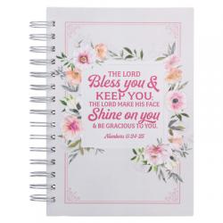  Christian Art Gifts Journal W/Scripture Bless You Num. 6:24-25 Bible Verse Floral Stripes 192 Ruled Pages, Large Hardcover Notebook, Wire Bound 