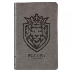  KJV Holy Bible, Gift Edition for Boys King James Version, Faux Leather Flexible Cover, Charcoal Gray Lion Emblem 