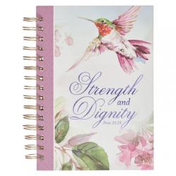  Christian Art Gifts Purple Journal W/Scripture Strength and Dignity Large Bible Verse Notebook, 192 Ruled Pages, Proverbs 31:25 Bible Verse 