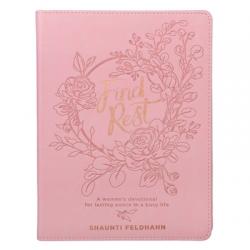  Find Rest Womens Devotional for Lasting Peace in a Busy Life - Pink Faux Leather Flexcover Gift Book Devotional W/Ribbon Marker 