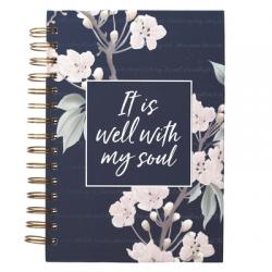  Inspirational Spiral Journal Notebook for Women It Is Well Navy Blue Floral Wire Bound W/192 Ruled Pages, Large Hardcover, with Love 