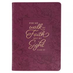  Christian Art Gifts Classic Journal Walk by Faith 2 Cor. 5:7 Floral Inspirational Scripture Notebook, Ribbon Marker, Raspberry Faux Leather Flexcover, 