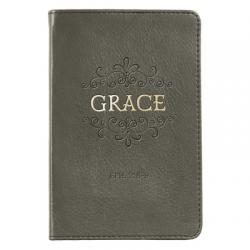  Christian Art Gifts Brown Full Grain Leather Journal Grace - Ephesians 2:8-9 Bible Verse Pocket Size Inspirational Notebook W/Ribbon Marker 192 Lined 