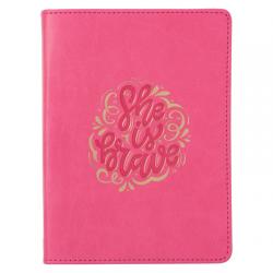  Classic Handy-Sized Journal She Is Brave Inspirational Notebook W/Ribbon, Faux Leather Flexcover 240 Ruled Pages, 5.7 X 7, Pink 