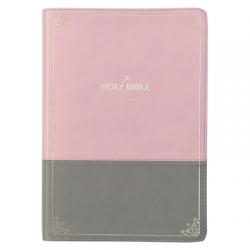  KJV Holy Bible, Super Giant Print Faux Leather Red Letter Edition - Ribbon Marker, King James Version, Pink/Gray 
