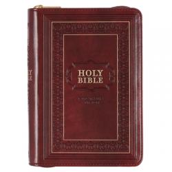  KJV Holy Bible, Compact Large Print Faux Leather Red Letter Edition - Ribbon Marker, King James Version, Burgundy, Zipper Closure 