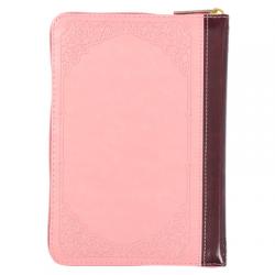  KJV Holy Bible, Compact Faux Leather Red Letter Edition - Ribbon Marker, King James Version, Pink/Burgundy, Zipper Closure 