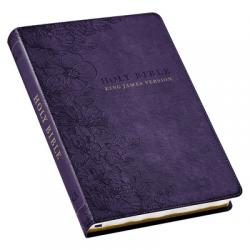  KJV Holy Bible, Thinline Large Print Faux Leather Red Letter Edition Thumb Index & Ribbon Marker, King James Version, Purple Floral 