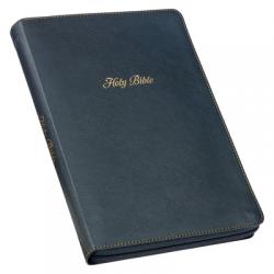  KJV Holy Bible, Thinline Large Print Faux Leather Red Letter Edition Thumb Index & Ribbon Marker, King James Version, Black, Zipper Closure 