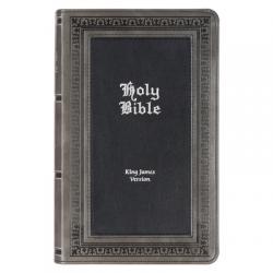  KJV Holy Bible, Giant Print Standard Size Faux Leather Red Letter Edition - Thumb Index & Ribbon Marker, King James Version, Gray/Black 