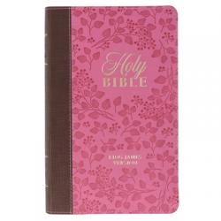  KJV Holy Bible, Giant Print Standard Size Faux Leather Red Letter Edition - Thumb Index & Ribbon Marker, King James Version, Brown/Pink Berry 