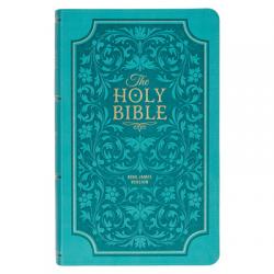  KJV Holy Bible, Giant Print Standard Size Faux Leather Red Letter Edition - Thumb Index & Ribbon Marker, King James Version, Teal Floral 