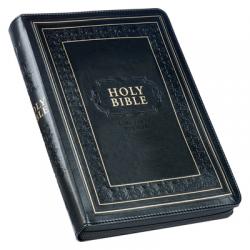  KJV Holy Bible, Giant Print Full-Size Faux Leather W/Thumb Index & Ribbon Marker, Red Letter Edition, King James Version, Black, Zipper Closure 
