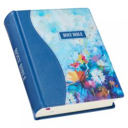  KJV Holy Bible, Note-Taking Bible, Faux Leather Hardcover - King James Version, Blue Floral Printed 
