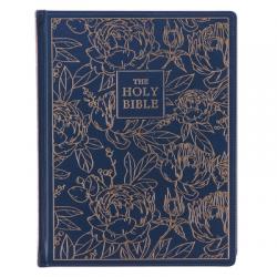  KJV Holy Bible, Large Print Note-Taking Bible, Faux Leather Hardcover - King James Version, Navy W/Gold Floral 