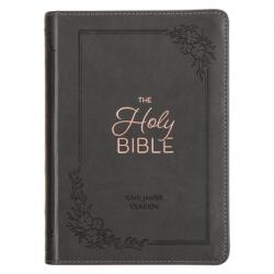  KJV Holy Bible, Compact Large Print Faux Leather Red Letter Edition - Ribbon Marker, King James Version, Gray 
