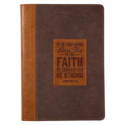 Christian Art Gifts Classic Journal Stand Firm in the Faith 1 Cor. 16:13 Inspirational Scripture Notebook, Ribbon Marker, Brown Faux Leather Flexcover 