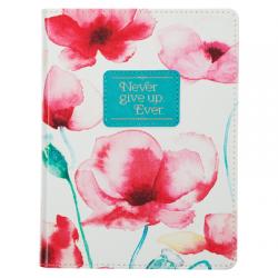  Heartfelt Journal Never Give Up Coral Poppies, W/Ribbon 240 Lined Pages, Handy-Sized Flexcover Faux Leather, 7.2 X 5.4 