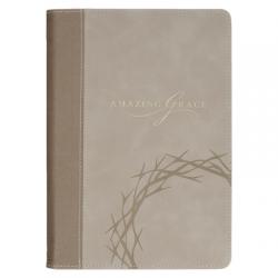  Christian Art Gifts Classic Journal Amazing Grace Isa. 53:5 Bible Verse, Inspirational Scripture Notebook, Ribbon Marker, Taupe Vegan Leather Flexcove 