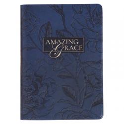  Christian Art Gifts Inspirational Zippered Journal, Amazing Grace Wide Ruled Notebook, Navy Blue Vegan Leather, 336 Lined Pages W/Scripture, (9\" X 6.4 