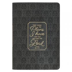  Christian Art Gifts Classic Journal for I Know the Plans Jer. 29:11 Bible Verse, Inspirational Scripture Notebook, Ribbon Marker, Black Vegan Leather 