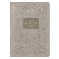  Christian Art Gifts Inspirational Zippered Journal, My Grace Is Sufficient for You Wide Ruled Notebook, 2 Cor. 12:9 Bible Verse, Taupe Vegan Leather, 