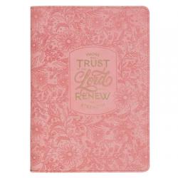  Christian Art Gifts Inspirational Zippered Journal, Those Who Trust in the Lord Wide Ruled Notebook, Isa. 40:31 Bible Verse, Coral Vegan Leather, 336 