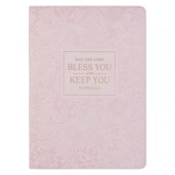  Christian Art Gifts Classic Journal Bless You and Keep You Num. 6:24 Bible Verse, Inspirational Scripture Notebook, Ribbon Marker, Pink Vegan Leather 