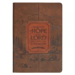  Christian Art Gifts Classic Journal Those Who Hope in the Lord Is. 40:31 Bible Verse, Inspirational Scripture Notebook, Ribbon Marker, Brown Vegan Lea 