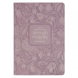  Christian Art Gifts Classic Journal Strength and Dignity Prov. 31:25 Bible Verse, Inspirational Scripture Notebook, Ribbon Marker, Mauve Vegan Leather 