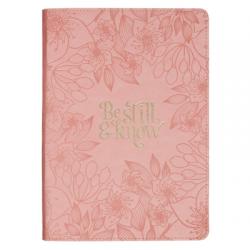  Christian Art Gifts Classic Journal Be Still & Know Ps. 46:10 Bible Verse, Inspirational Scripture Notebook, Ribbon Marker, Pink Vegan Leather Flexcov 