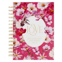  Christian Art Gifts Inspirational Journal, Love Is Patient Wide Ruled Notebook, 1 Corinthians 13:5 Bible Verse, Cherry Pink, 192 Lined Pages W/Scriptu 