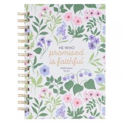 Christian Art Gifts Inspirational Journal, He Who Promised Wide Ruled Notebook, Hebrews 10:23 Bible Verse, White Floral, 192 Lined Pages W/Scripture, 