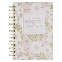  Christian Art Gifts Inspirational Journal, Bless You and Keep You Wide Ruled Notebook, Numbers 6:24 Bible Verse, Pink Floral, 192 Lined Pages W/Script 