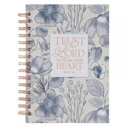  Christian Art Gifts Inspirational Journal, Trust in the Lord Wide Ruled Notebook, Proverbs 3:5 Bible Verse, Blue Floral, 192 Lined Pages W/Scripture, 