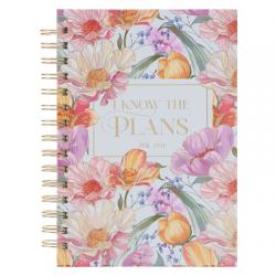  Christian Art Gifts Inspirational Journal, I Know the Plans Wide Ruled Notebook, Jeremiah 29:11 Bible Verse, Pink Floral, 192 Lined Pages W/Scripture, 